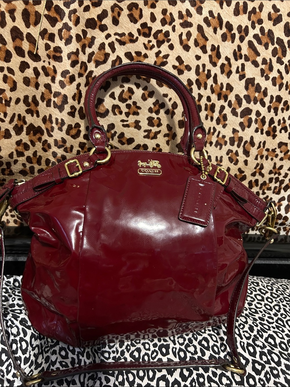 Coach Patent Leather Satchel in Burgundy Red